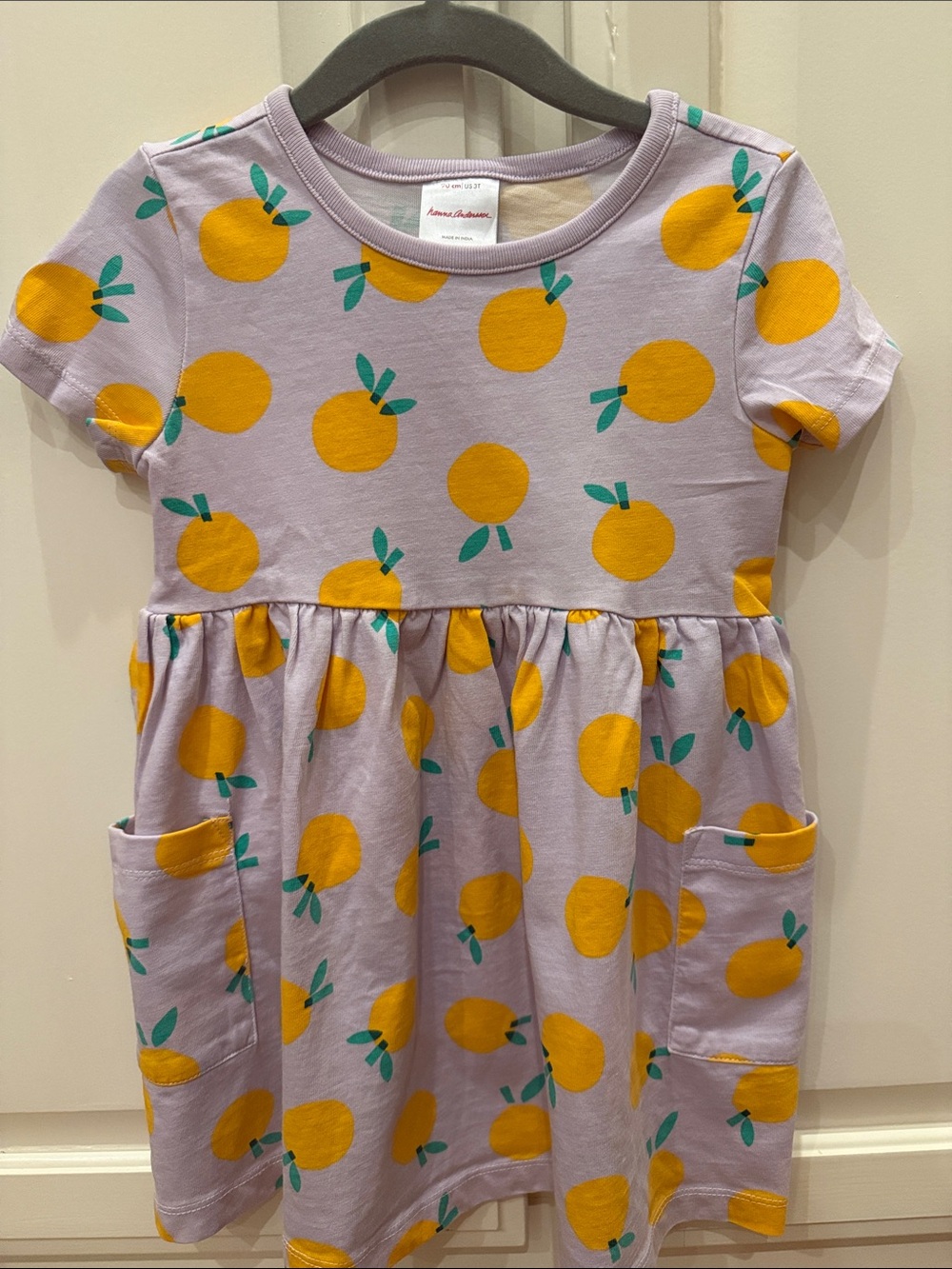 Hanna Andersson Lavender Dress with Yellow Orange Fruit Print